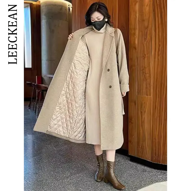 【尖货甄选】时尚轻奢长袖毛呢外套女2025秋冬新款大码加厚显瘦大衣