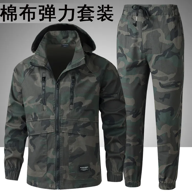 秋冬弹力棉布工作服套装男女耐脏电焊劳保工装加厚耐磨迷彩服定制