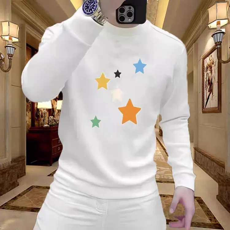 秋冬新款潮牌时尚圆领长袖卫衣男士青年个性星星印花休闲套头上衣