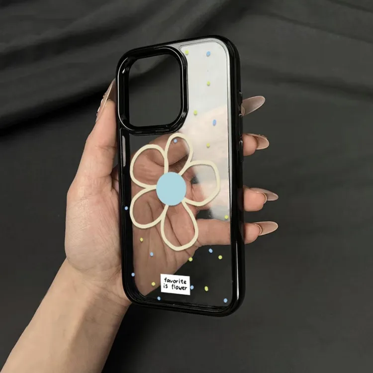 BANCA简约黄线花朵适用iPhone16/15pro亚克力苹果12手机壳14套13