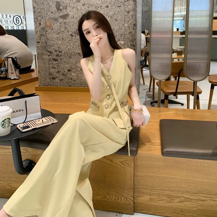 小香风时尚套装女夏季显瘦减龄气质休闲高级感马甲阔腿裤两件套