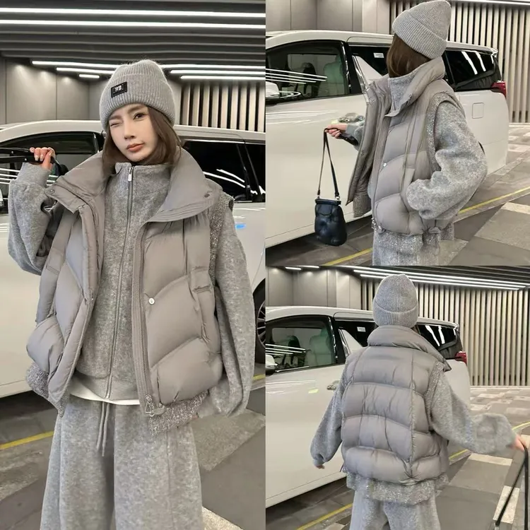 高级灰慵懒风老钱2025新款加厚马甲卫衣卫裤三件秋冬套装