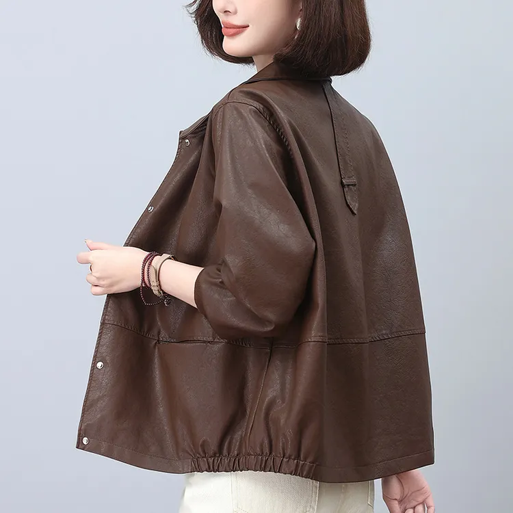 皮衣外套女2025新款爆款短款小个子妈妈春装减龄翻领休闲皮夹克潮
