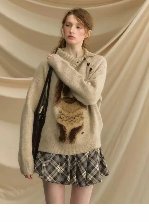 2025冬季新款女装美式慵懒风针织衫复古百搭小众舒适