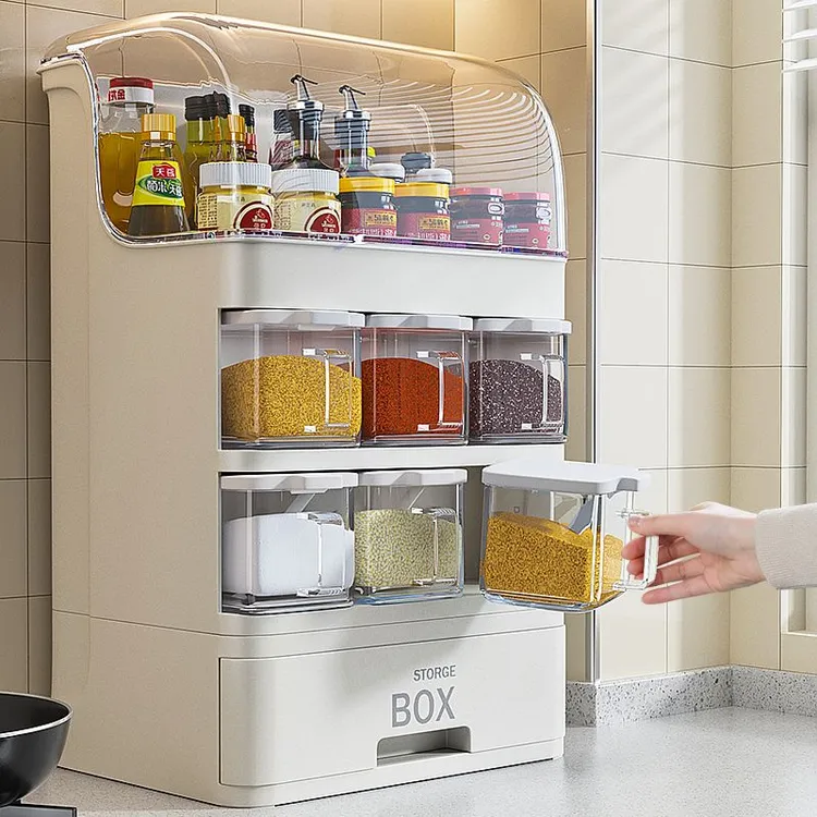 带盖调味调料盒套装酱油醋瓶糖盐罐子置物架抽屉式厨房用品收纳盒