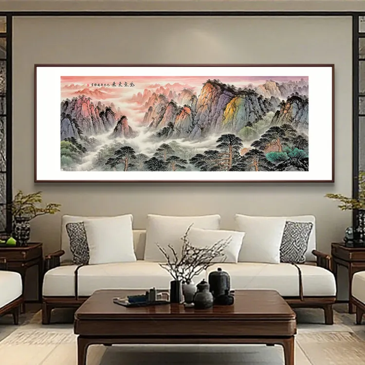 手绘【江山揽胜】国画山水画沙发背景墙客厅办公室挂画55-1