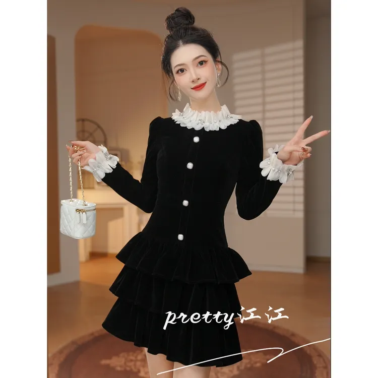 Pretty小众设计师品牌江江定制 气质赫本风名媛连衣裙21995/22003