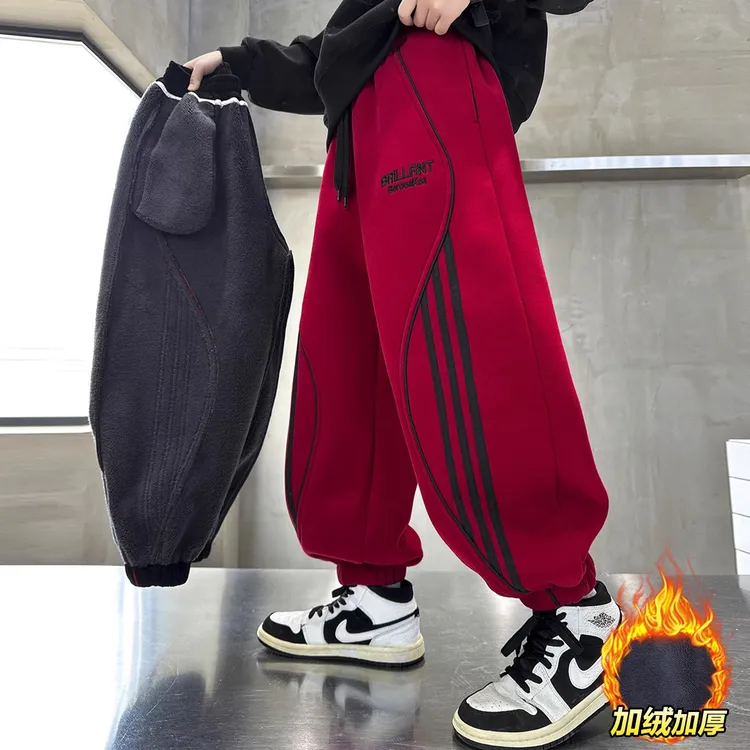 儿童装男童冬季裤子2025新款洋气冬装一体绒休闲裤加绒运动裤卫裤