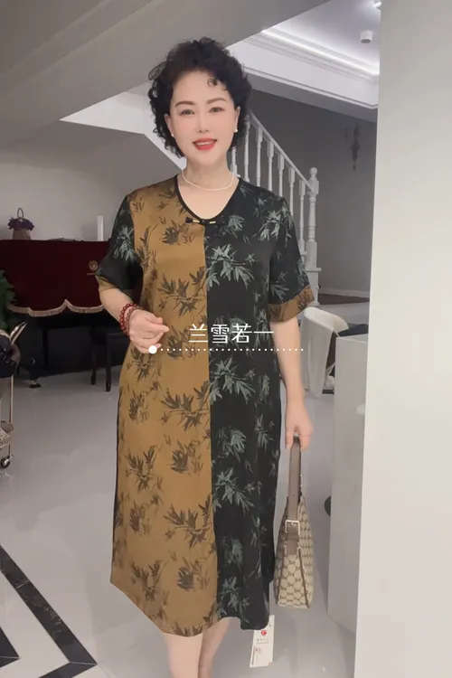【兰雪若一】25新大码女装系列-桑蚕丝高端轻薄新中式拼色连衣裙