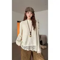 VGVL上衣长袖蕾丝拼接设计感百搭宽松打底衫