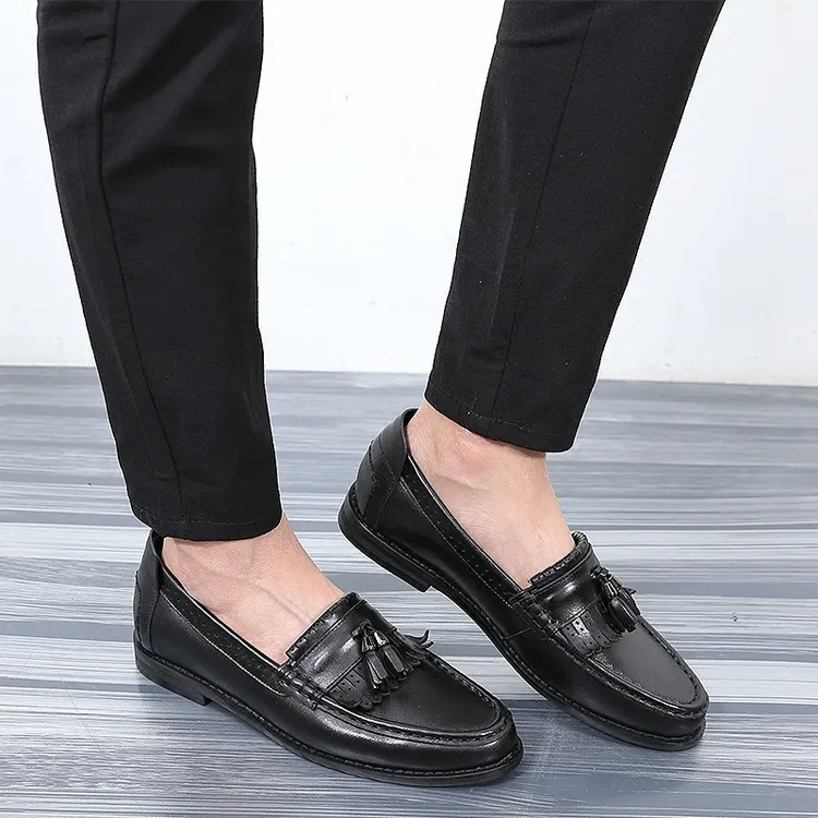 豪门潮鞋手工流苏小众乐福鞋头层牛皮舒适一脚蹬夏季新款男乐福鞋