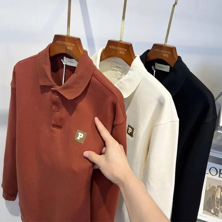 精选秋冬款纯色卫衣男韩版翻领长袖体恤青年时尚帅气修身简约上衣