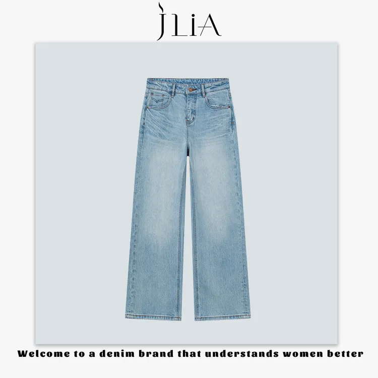 JLIA I 【既白蓝】Blue-树皮纹理春夏新品 蓝色直筒型牛仔裤D808