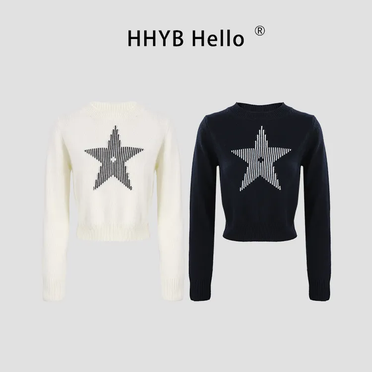 HHYB Hello2025早秋新款轻奢感时髦气质百搭套头短毛衣上衣M1371