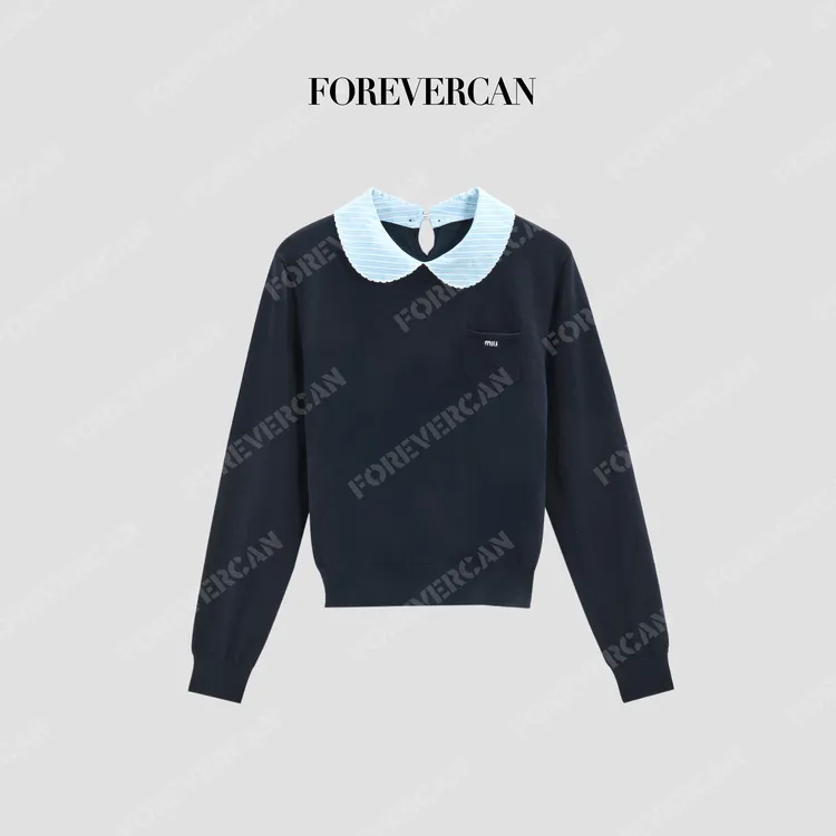 FOREVERCAN“维尔德”知识分子拼色彼得潘领针织毛衣MY10173