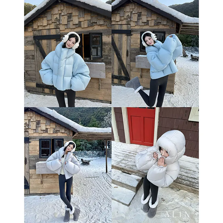 ALIN【纷雪马卡龙】90白鹅绒高充绒泡芙羽绒服短款连帽外套AL5PYR19
