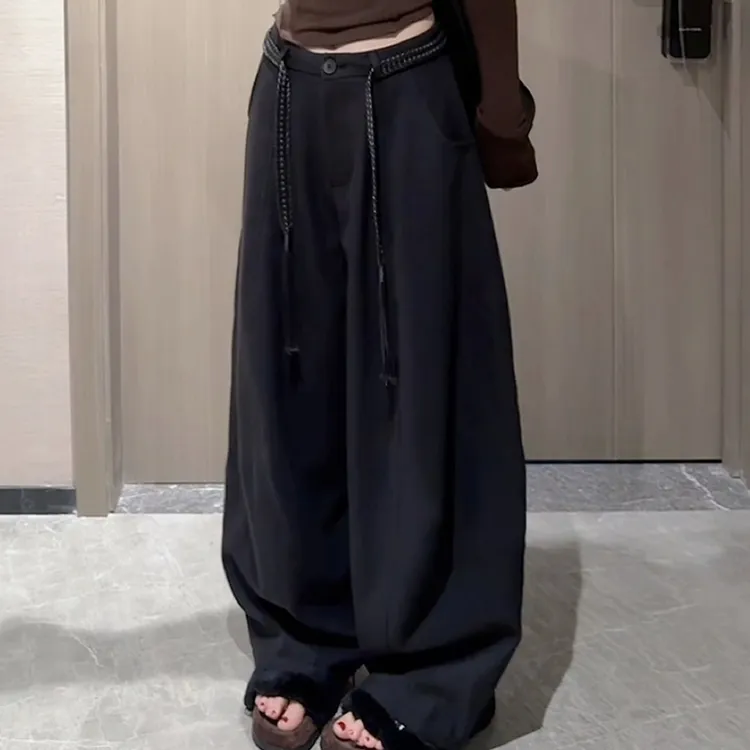 时尚休闲高级风毛呢裤女秋冬加绒加厚胖mm显瘦百搭弯刀裤