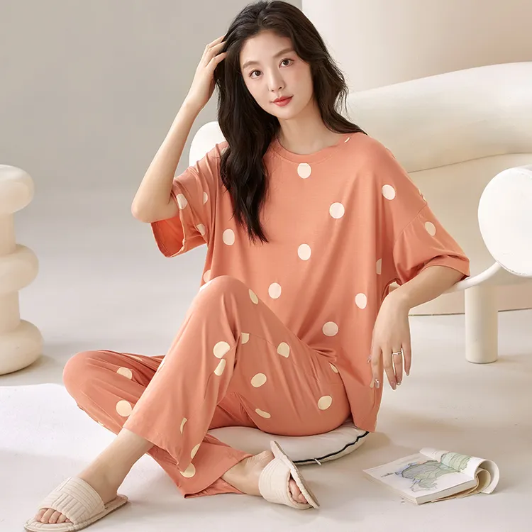 加大码睡衣女套装夏天短袖长裤宽松夏季莫代尔薄款女士甜美家居服