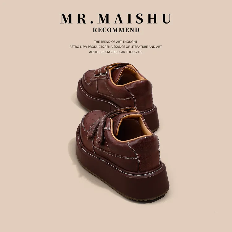 MR.MAISHU水洗手工马皮小白鞋女2025秋季新款百搭真皮魔术贴女鞋