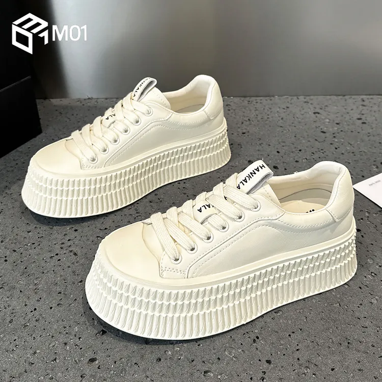 M01饼干鞋女2025秋季新款爆款轻便圆头厚底增高百搭休闲小白鞋女