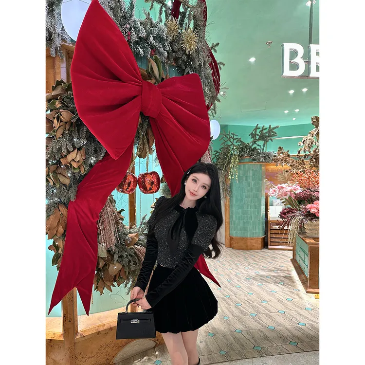 毛妮LADIESFIRST 韩系设计感系带领亮片撞色气质短外套上衣L2930