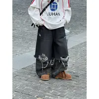 现货THE LUHAN【炸街港风】秋季潮酷破洞牛仔亲子装男童街舞裤25685