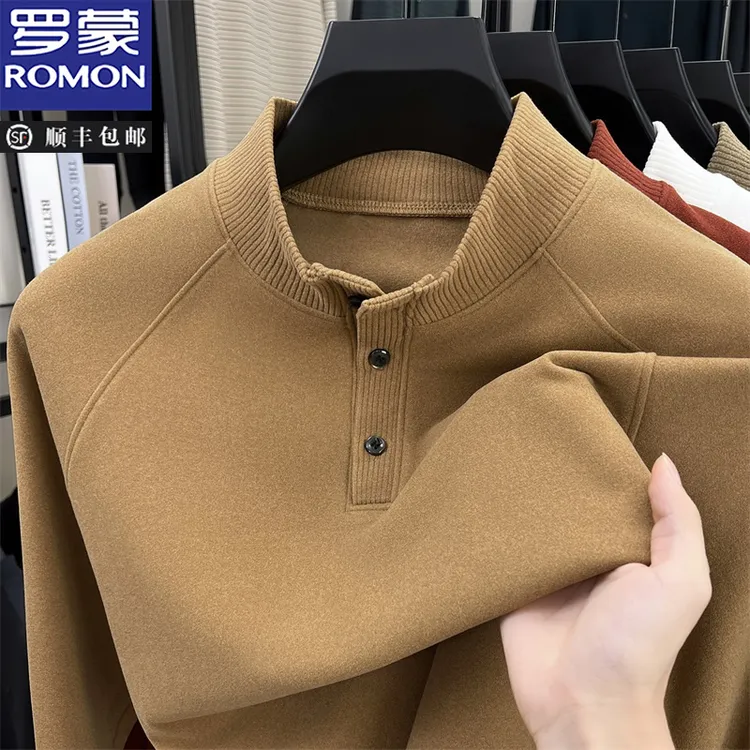 罗蒙双面德绒男士半高领长袖打底衫秋冬季纯色宽松保暖上衣T恤衫