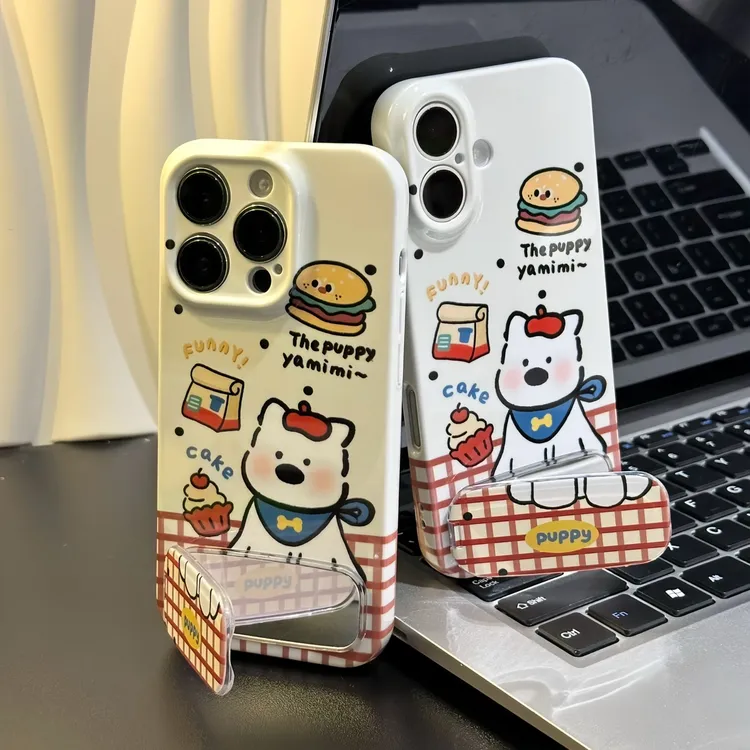趣味汉堡甜点小狗支架适用苹果16promax手机壳15华为vivo小米oppo