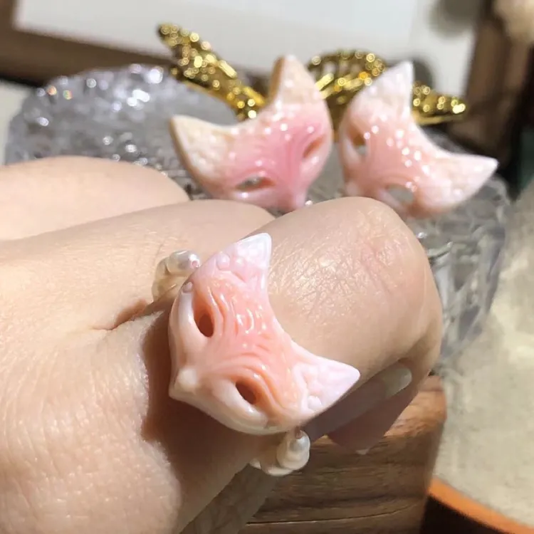 非金属仿珍珠手链 粉贝狐狸面具戒指手链配饰