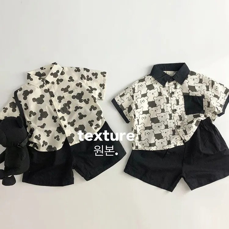 日系~儿童夏装套装短袖衬衫宝宝夏季新款男童韩版百搭洋气两件套