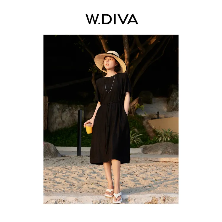 W.Diva【云黛】25MM订制桑蚕丝百层绉显瘦凹凸艺术连衣裙52D092284