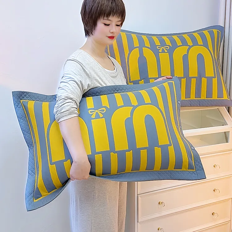 高密纯棉纱布按扣枕套一对48*74暖心文字款加厚全棉枕头芯套透气/