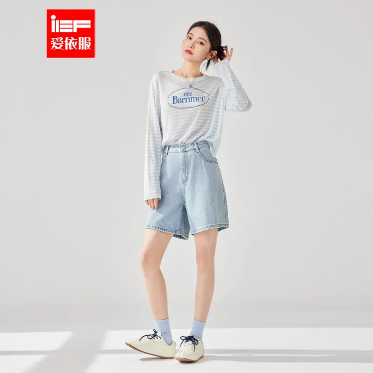 IEF/爱依服短裤2025夏季新款潮酷甜美流行减龄牛仔五分裤流光风