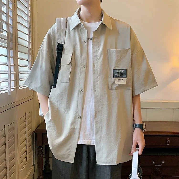 2026短袖开衫男士外套夏季薄款衬衫男短袖日系穿搭休闲宽松衬衣