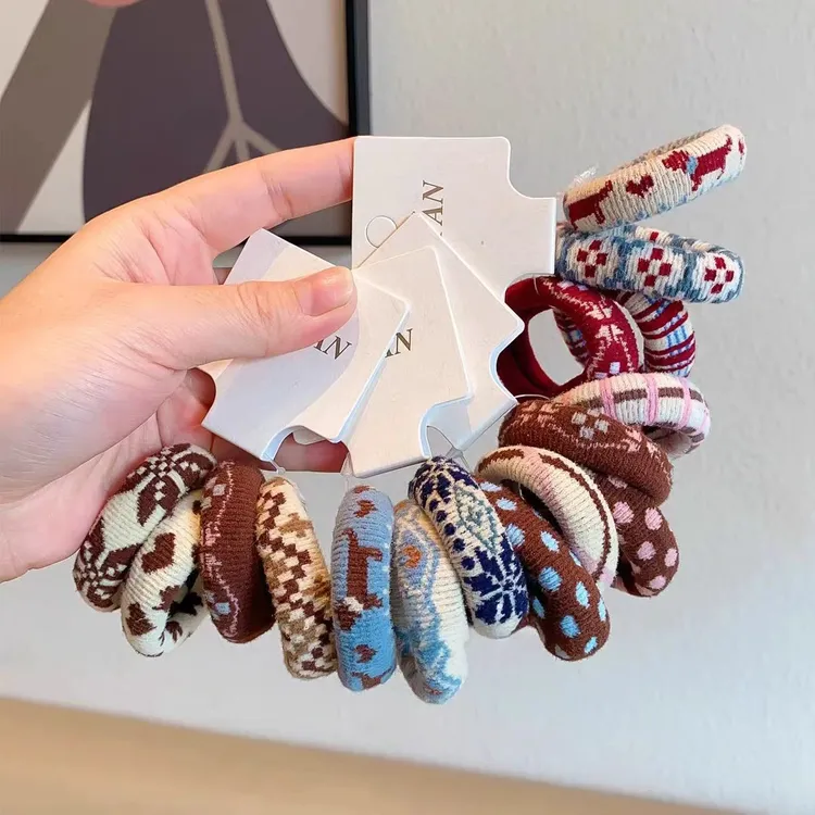 韩版儿童秋冬复古费尔岛风发圈高弹力扎马尾皮筋女童加粗耐用头绳