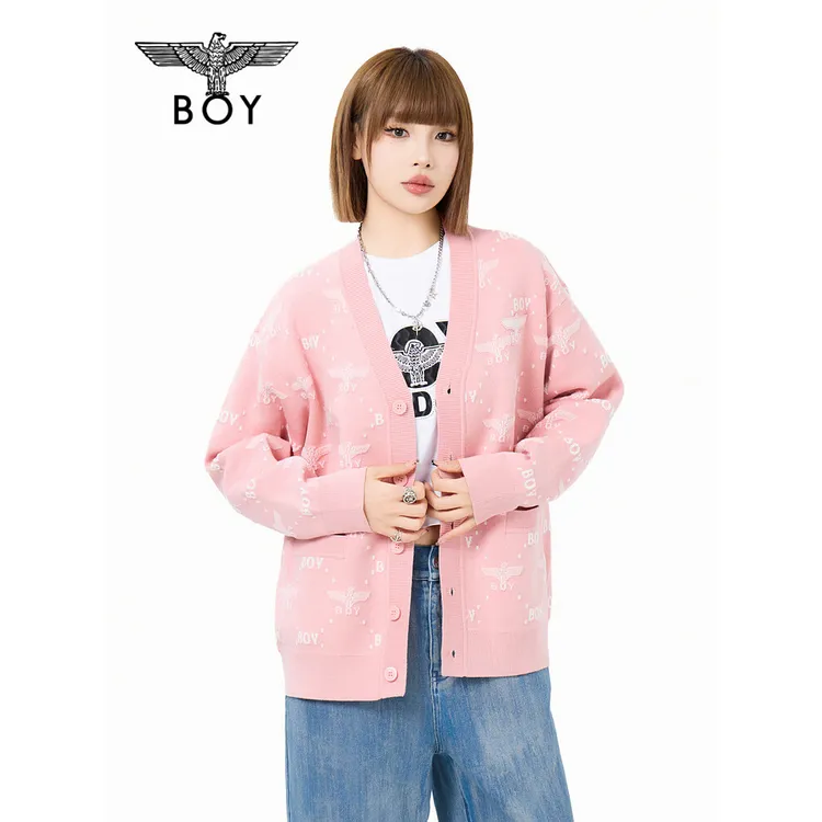 BOY LONDON秋季情侣时尚休闲潮牌满印百搭长袖针织毛衣开衫N64902