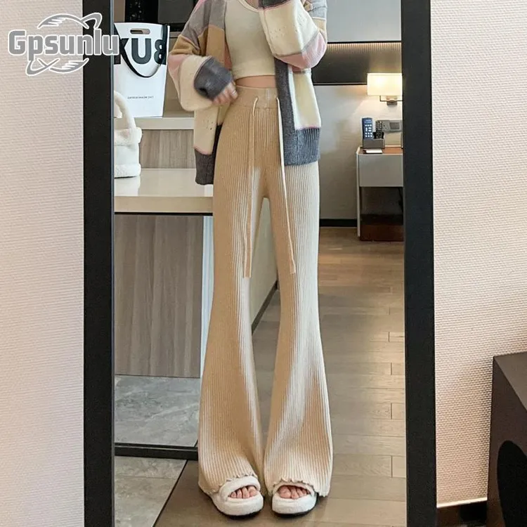 gpsunlu软糯针织裤子女秋冬高腰显瘦阔腿裤宽松休闲垂感微喇叭裤