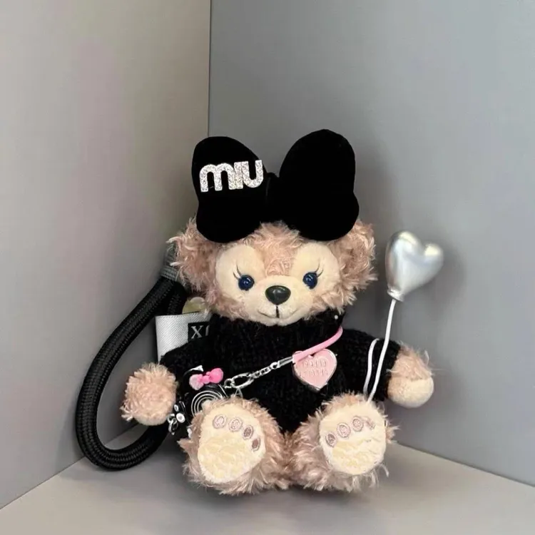 秋冬相机小熊玫玫包包挂件汽车钥匙扣毛绒公仔黑色高级感礼物挂饰