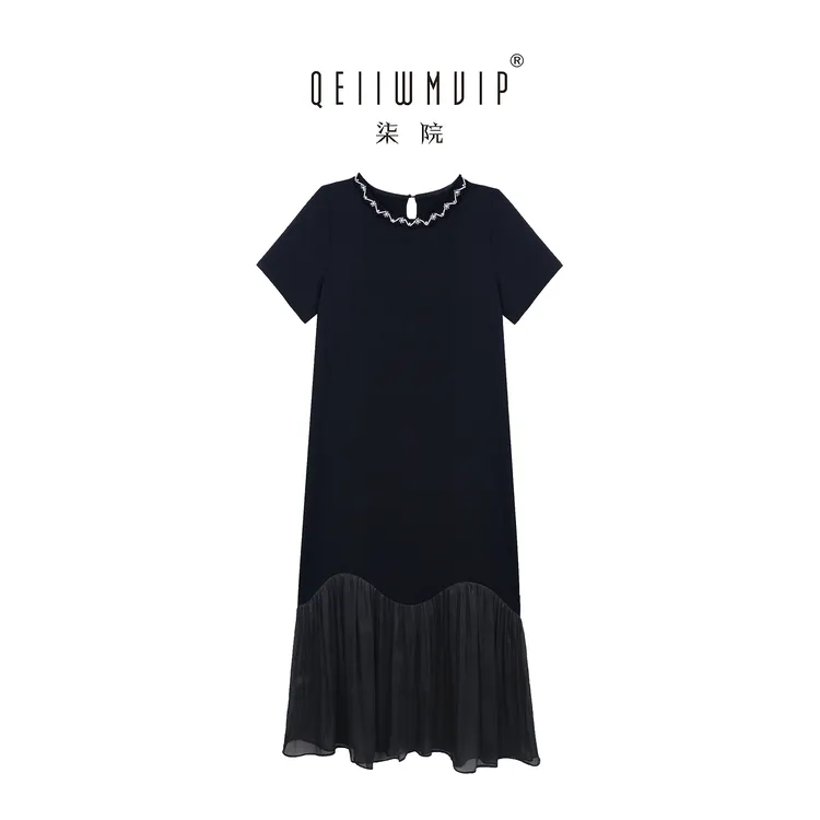 QEIIWMVIP/柒院夏季百搭微胖大码轻奢显瘦拼接鱼尾摆连衣裙7021