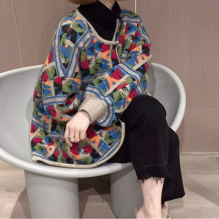 多巴胺毛衣外套女秋冬2025新款慵懒风长袖针织衫彩色圆领针织开衫