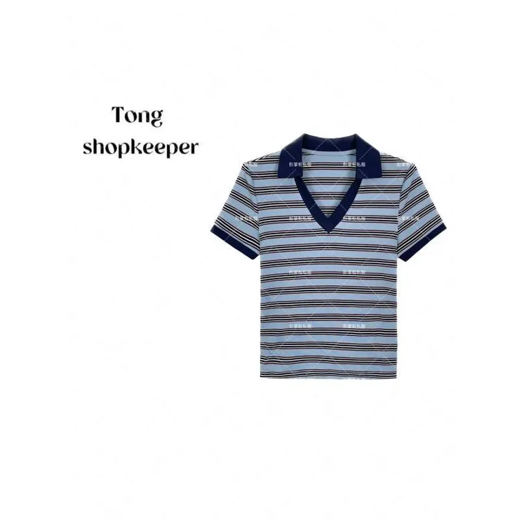 TT-QJ/彤掌柜1682073 夏款秀款条纹方领天丝羊毛时尚显瘦上衣