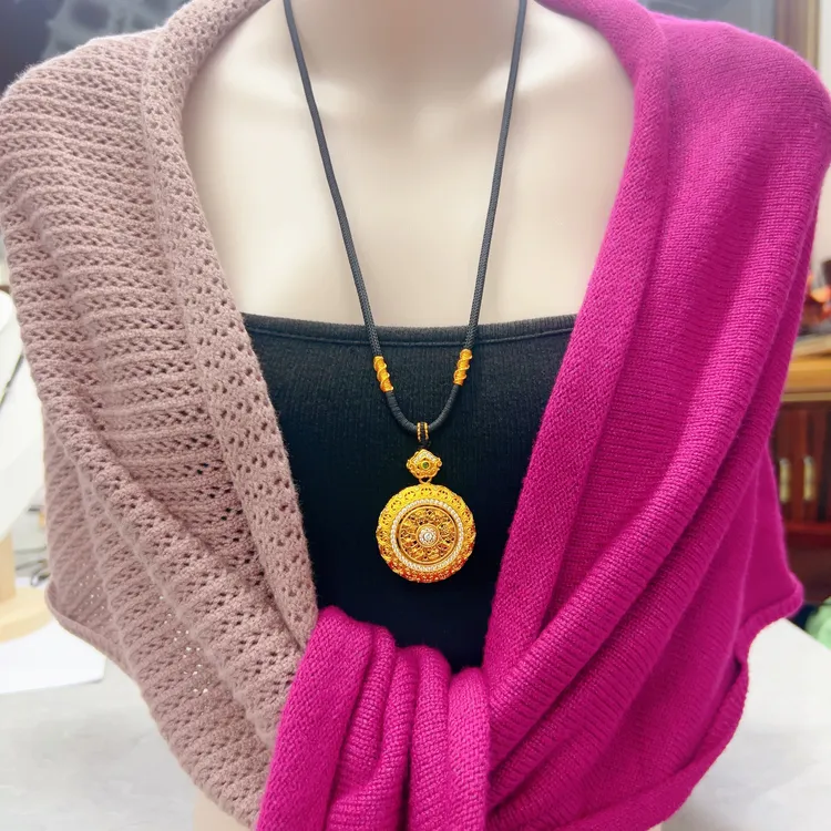 铜合金布艺项链 合金项链 古法八宝罗盘可转动花丝圆盘50