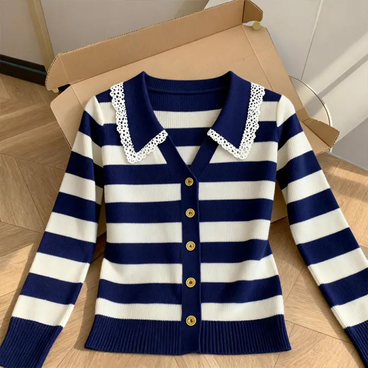 网红时尚炸街新款女装2025条纹针织衫上衣女春秋韩版洋气打底大码