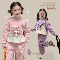 【大清仓】童装女童卡通假两件套装2025秋季儿童卫衣工装裤两件套