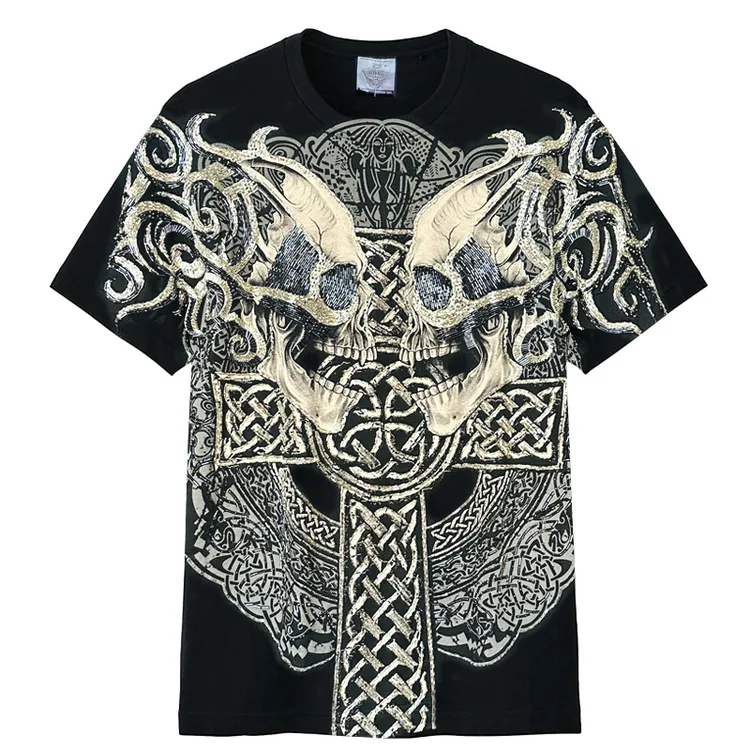 ROCK EMPIRE/摇滚帝国重工十字骷髅短袖t恤 时尚潮牌 夜光