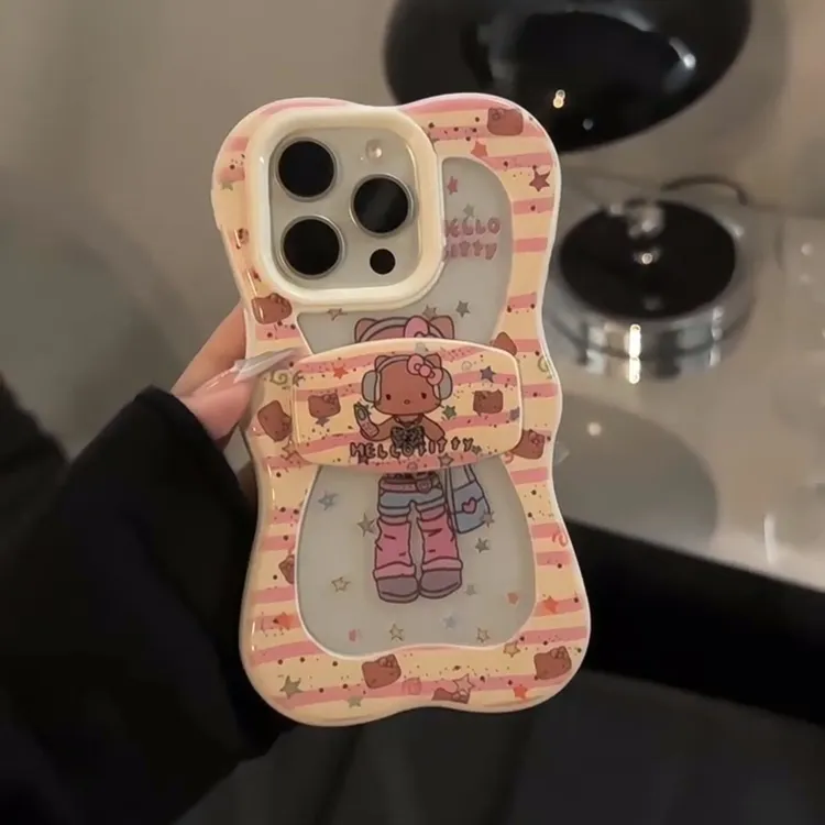 蝴蝶结支架黑皮时尚猫咪适用于iPhone16promax苹果15pro手机壳14p