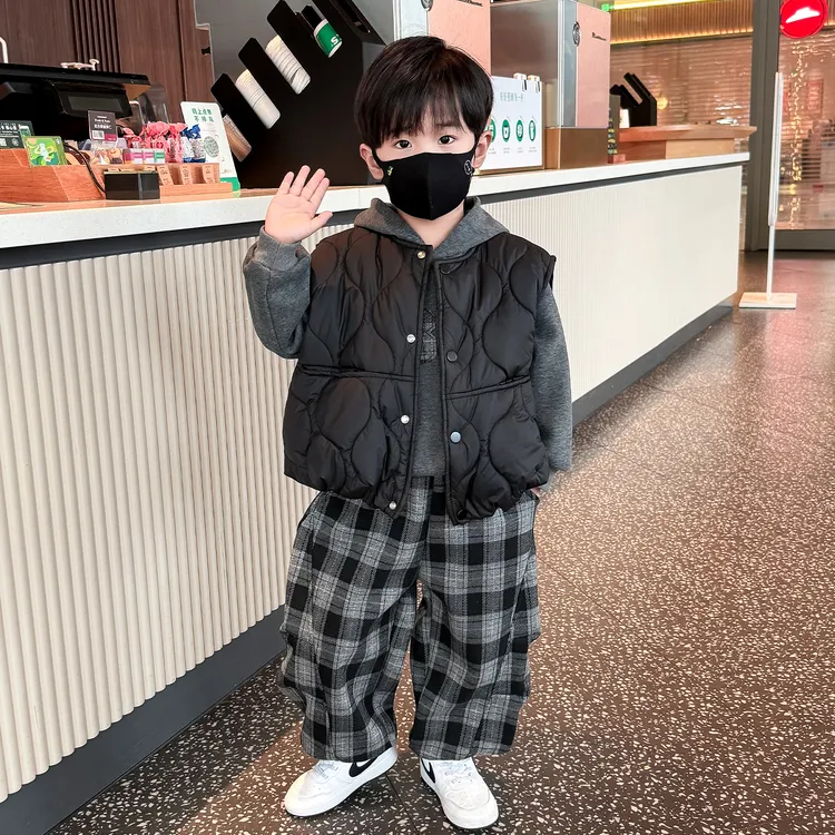 男童棉马甲三件套2025新款酷帅儿童加绒加厚套装男孩宝宝冬装衣服