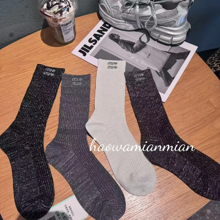 韩版秋冬高级感亮丝细闪【buling】烫钻轻奢休闲百搭高级中筒袜