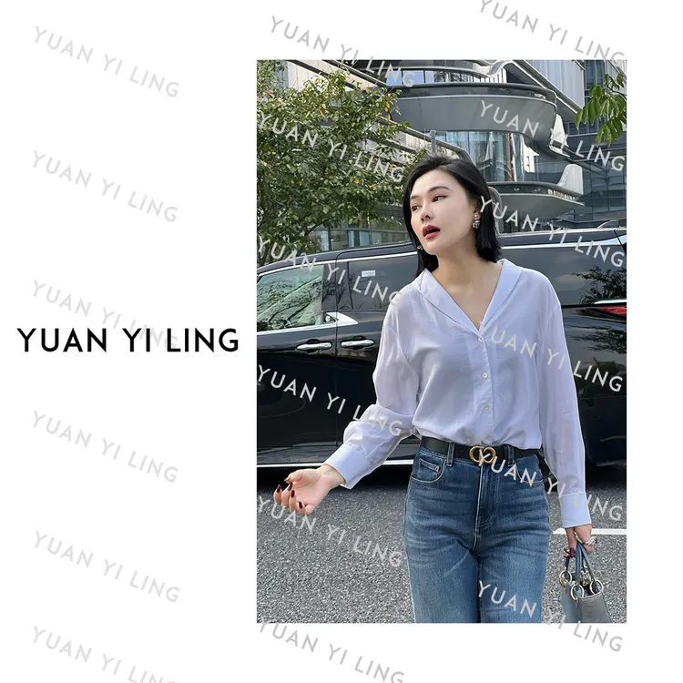 袁艺灵【博主】春秋重磅莱赛尔天丝 气质设计感刺绣长袖V领简约衬衫