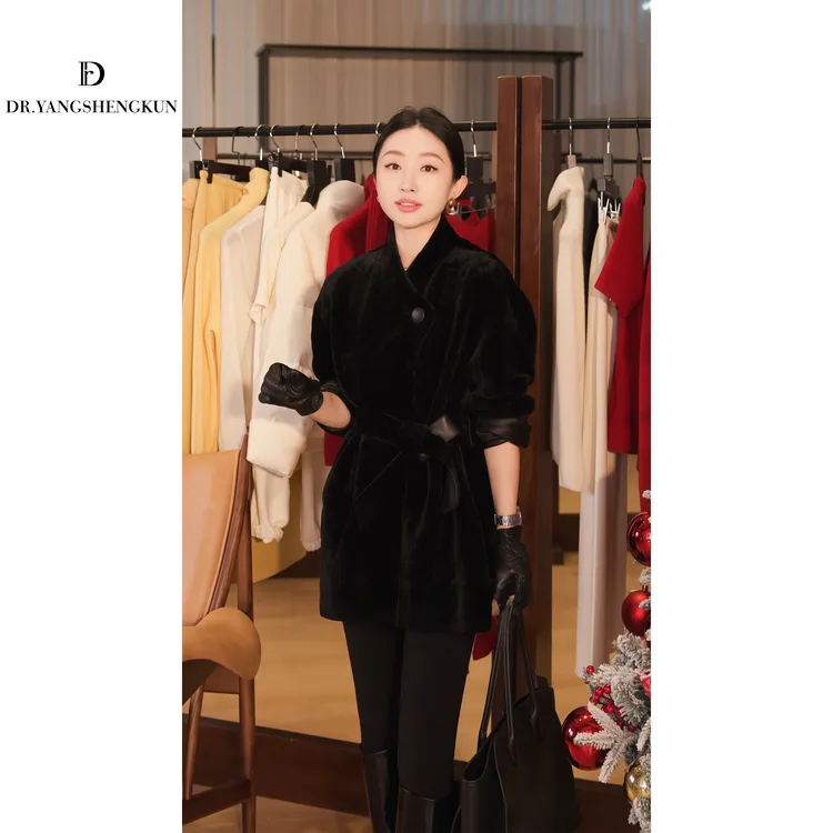 杨圣坤2025冬季新品土耳其贵族美利奴斜襟系带收腰外套S825120736